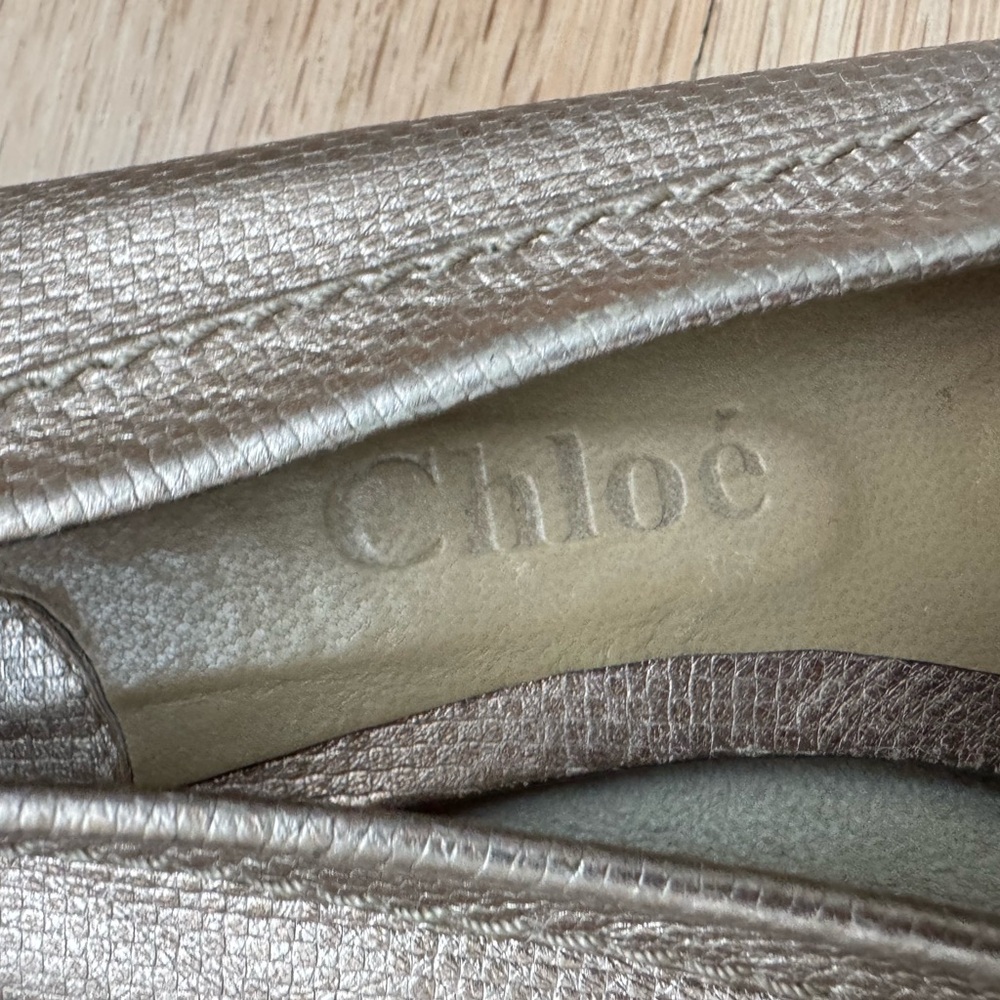 Chloe Metallic Pewter Leather Ballet Flats with Buckle - Picture 4 of 6